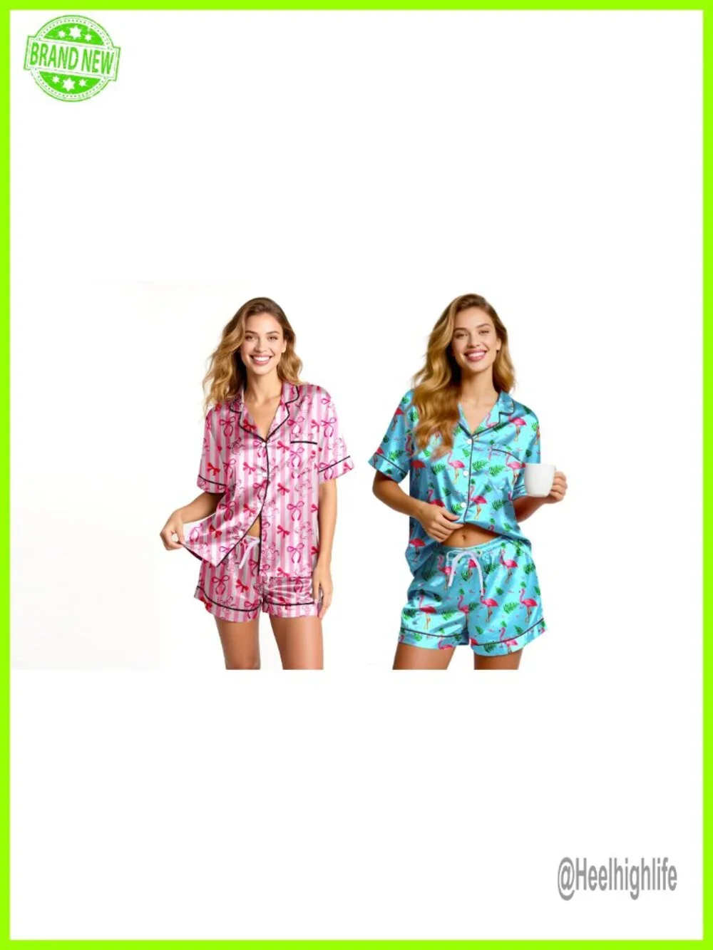 Silky Satin Pajamas Set - Women's Shorts Pjs Button Down 2 Piece Sleepwear